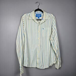 Abercrombie & Fitch Mens L Button Down Shirt Muscle Fit Y2K Striped Blue Yellow